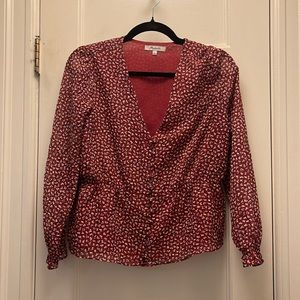 Madewell Red Floral Long Sleeve Blouse